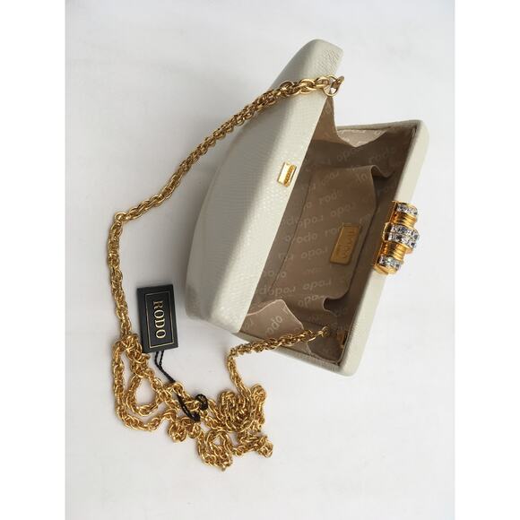 NWT Vintage Rodo Italy White Leather Evening Clutch Purse w/Chain Strap - Picture 7 of 8